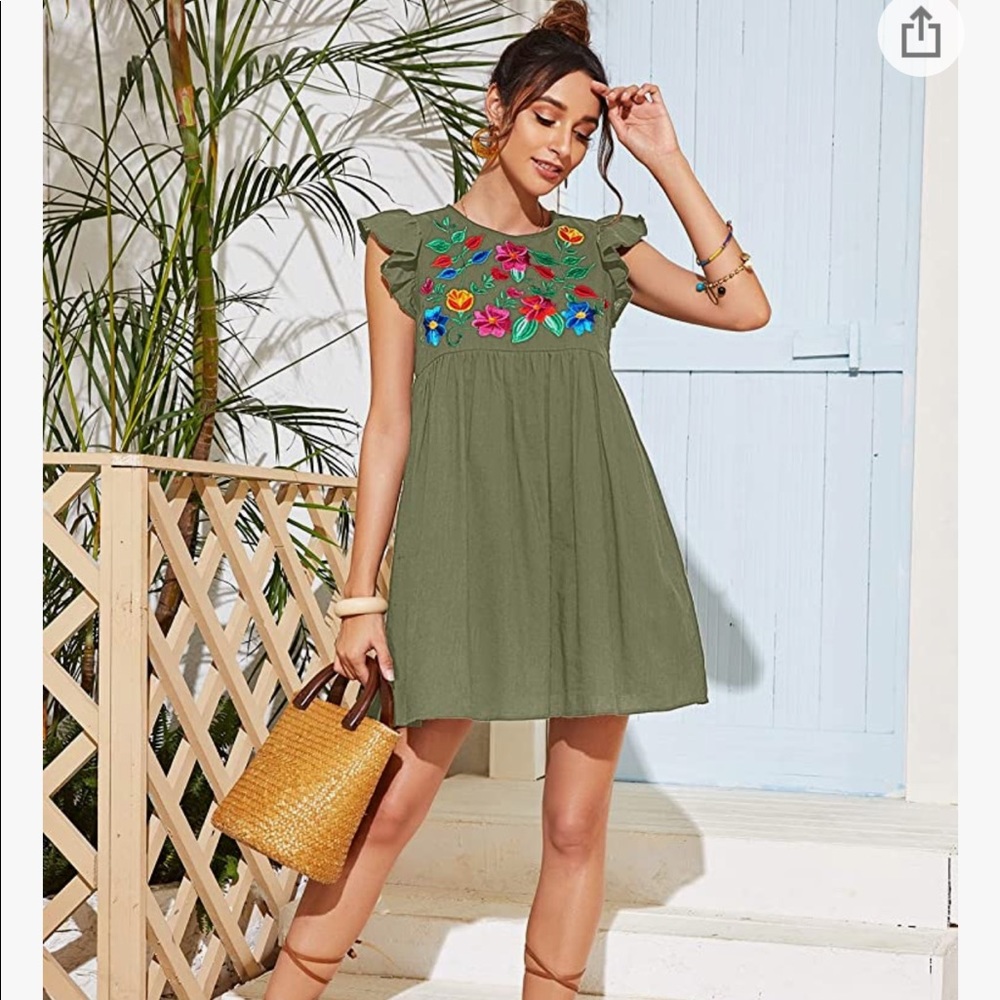 Army green floral womens dress